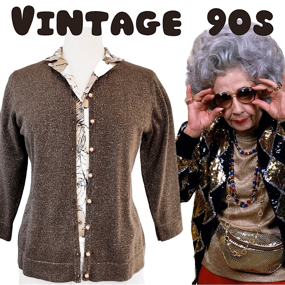 VINTAGE 90s Metallic & Brown Button Cardigan | August Silk | Large